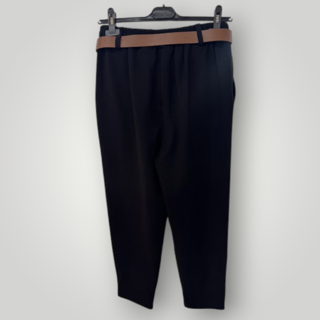 Pantalón negro recto de pinza elegante de traje mujer