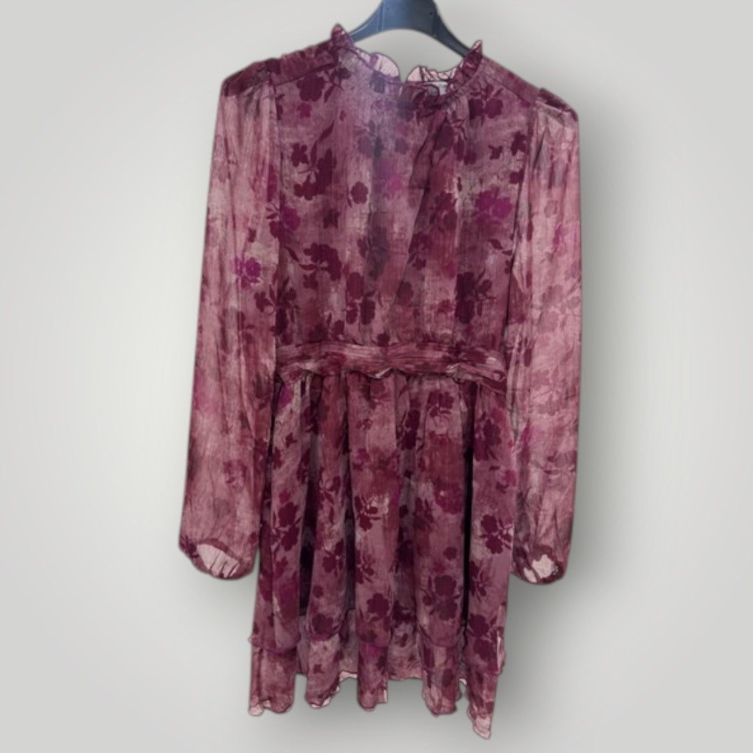 Vestido burdeos con flores y goma en cintura