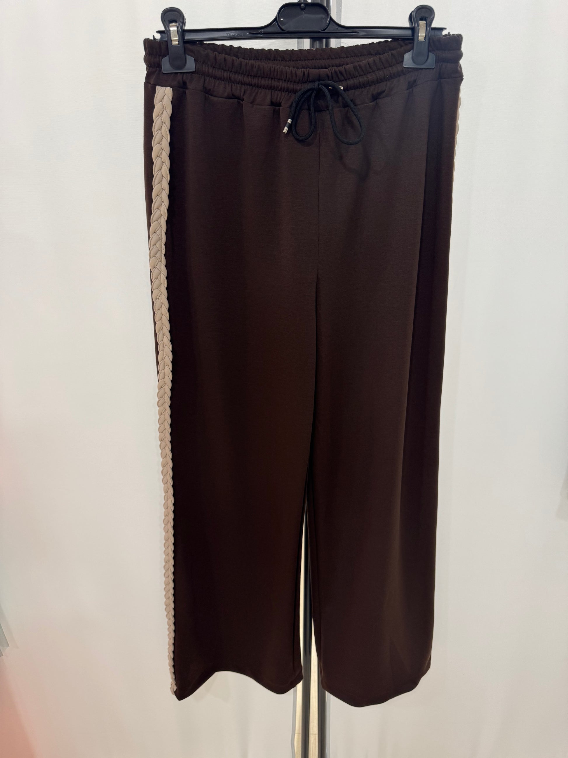 Pantalón cómodo elástico ancho marrón y beige