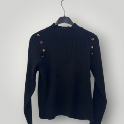 Jersey ajustado elegante negro con botones dorados
