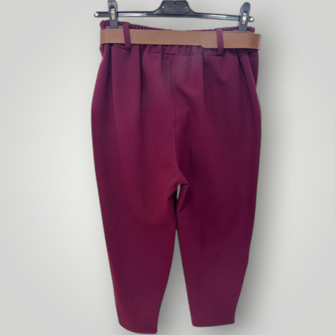 Pantalón elegante burdeos de mujer corte recto
